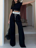 Sleeve Top and Wide Leg Pants Set DJPT