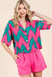 Chevron Print Short Sleeve Crop Shirt DJPT
