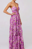 Print Tie Front Tiered Maxi Dress DJPT