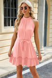 Grecian Neck Tie Waist Mini Dress DJPT