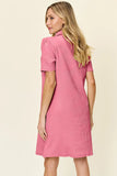Take Full Size Texture Collared Neck Short Sleeve Dress DJPT