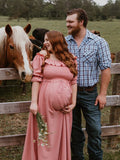 Pink Boho Flowy Bump Friendly Off Shoulder Photoshoots Maxi Dress Maternity