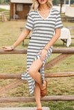 Striped V-Neck Midi T-Shirt Dress DJPT
