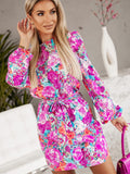 Print Round Neck Long Sleeve Dress DJPT
