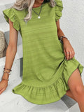 Size Ruffled Flutter Sleeve Textured Mini Dress Plus Size DJPT