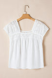 Lace Patchwork Square Neck Short Sleeve Blouse DJPT