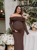 Off Shoulder Ruched Flare Sleeve Mermaid Bodycon Fashion Photoshoot Baby Shower Maternity Maxi Dress Maternity