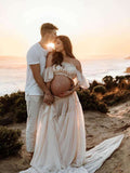 Solid Color Bohemian Off Shoulder Backless Ruffle 2 piece set Photoshoot Maternity Maxi Dress Maternity