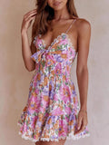 Print Tie-Front Cami Dress with Lace Trim DJPT