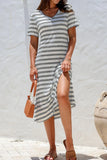 Striped V-Neck Midi T-Shirt Dress DJPT