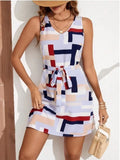 Print Sleeveless Mini Dress with Belt DJPT
