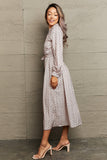 Printed Tie Waist Long Sleeve Dress DJPT
