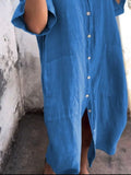 Size Casual Linen Button-Down Shirt Dress Plus Size DJPT