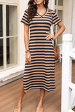 Striped V-Neck Midi T-Shirt Dress DJPT