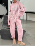 Letter Round Neck Top and Pants Sweater Set DJPT