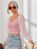 Sweetheart Neck Flounce Sleeve Top DJPT