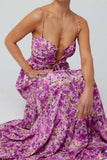 Print Tie Front Tiered Maxi Dress DJPT