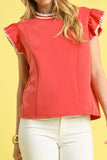 Contrast Trim Ruffle Cap Sleeve Blouse DJPT