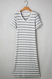 Striped V-Neck Midi T-Shirt Dress DJPT