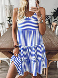 Striped Tiered Ruffle Tank Dress DJPT
