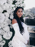 White Lace Sequin Off Shoulder Mermaid Bodycon Wedding Gown Baby Shower Elegant Foamal Maternity Photoshoot Maxi Dress Maternity