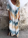 Size Tie-Dye V-Neck Midi Dress with Pockets Plus Size DJPT