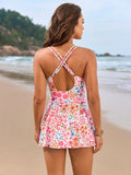 Front Crisscross Double Spaghetti Strap One-Piece Swimwear DJPT