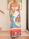 Front Printed Slit Maxi Cami Dress DJPT