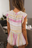 Multi Stripe Ruffled Neck Tiered Back Open Button Top DJPT