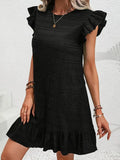 Size Ruffled Flutter Sleeve Textured Mini Dress Plus Size DJPT