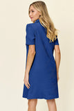 Take Full Size Texture Collared Neck Short Sleeve Dress DJPT