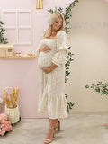 Ruffle Ruched High Waist Puff Sleeve Cute Photoshoot Maternity Maxi Dress Maternity