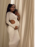 One Shoulder Cut Out Irregular Bodycon Long Sleeve Fashion Baby Shower Maternity Maxi Dress Maternity
