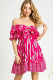 Off-Shoulder Paisley Print Ruffled Mini Dress DJPT