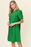 Take Full Size Texture Collared Neck Short Sleeve Dress DJPT
