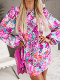 Print Round Neck Long Sleeve Dress DJPT