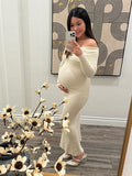 Off Shoulder Knit Bodycon Mermaid Going Out Baby Shower Maternity Sweater Maxi Dress Maternity
