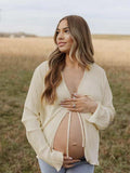 Beige lace-up Flare Sleeve Modern Fashion Maternity Photoshoot Blouse Maternity