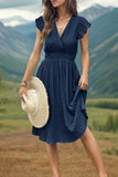 Tied Smocked Waist Flutter Sleeve Dress DJPT