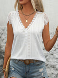 Eyelet Lace Detail V-Neck Cap Sleeve Top DJPT