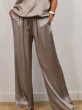 Size Satin Round Neck Top and Pants Two-Piece Set Plus Size DJPT