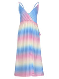 Pink-Blue Ombre V-neck Spaghetti Strap Cami Slit Boho Gender Reveal Party Maternity Maxi Dress Maternity