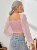 Sweetheart Neck Flounce Sleeve Top DJPT