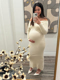 Off Shoulder Knit Bodycon Mermaid Going Out Baby Shower Maternity Sweater Maxi Dress Maternity
