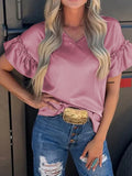 Satin Ruffle Sleeve Top DJPT