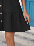 Button-Front Ruffle Hem Dress DJPT