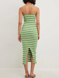 Back Striped Strapless Bodycon Midi Dress DJPT