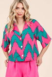 Chevron Print Short Sleeve Crop Shirt DJPT