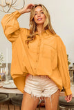 Vintage Washed Gathered Sleeve Oversized Shirt DJPT