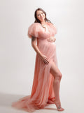 Pink Boho Elegant Ruffle Photoshoot Maternity Dress Maternity